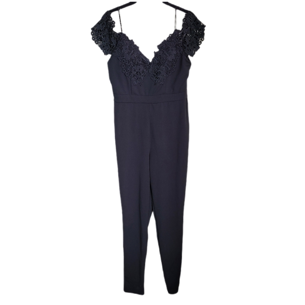 Iris black crochet off the shoulder jumpsuit